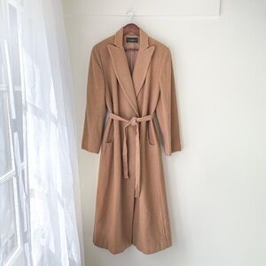 VTG Belted Wool Coat Maxi Long Boxy Oversized Classic Tan Camel Beige Large